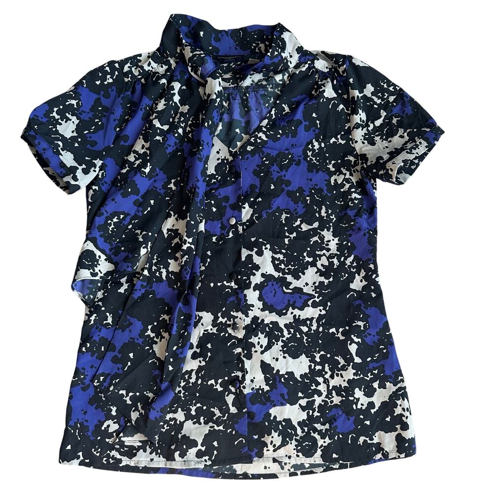 Banana Republic Blue Black White Abstract Print Short Sleeve Blouse